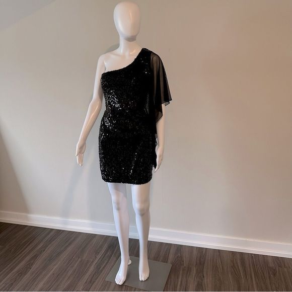 Taboo Y2K Sequined One Shoulder Mini Dress Size L - Picture 2 of 12